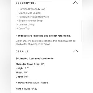 Hermes Orange Leather Milo Aline Mini Crossbody Bag